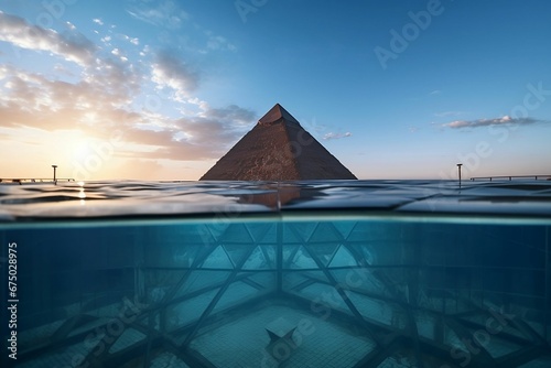 AI generated illustration of pyramids surrounded by ocean due to global warming and sea level rising © Wirestock