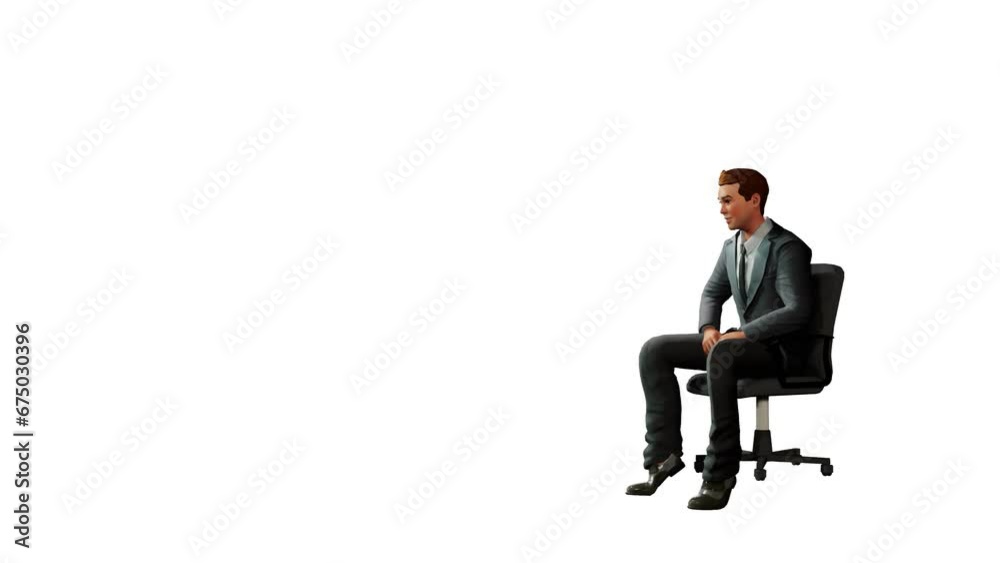 4K 3D Animation: Excited Sitting Businessman 4K 3D Animation: Excited Sitting Businessman