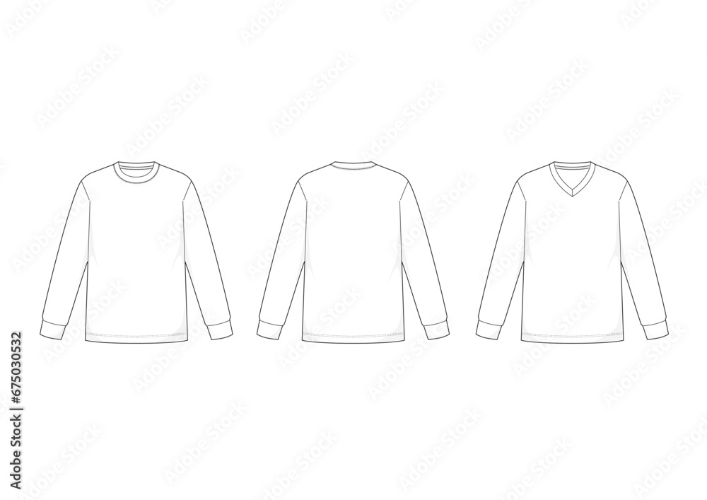 長袖Tシャツのハンガーイラスト/メンズゆったりめ/クルーネック/Vネック