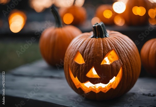AI generated illustration of a festive Halloween scene featuring a bright orange pumpkin