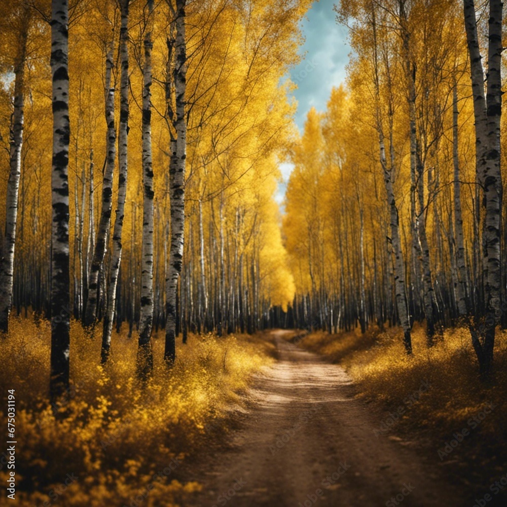 Fototapeta premium AI generated illustration of a winding dirt road path surrounded by a lush forest of trees