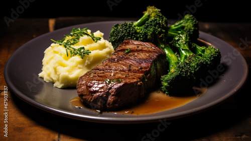 beef steak with mashed potatoes