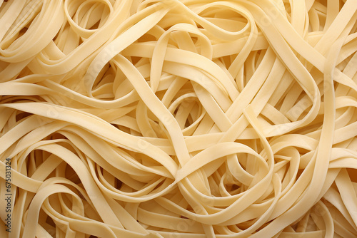 The close up detail of fresh cooked homemade strand pasta spaghetti texture as a background and wallpaper. Generative AI.