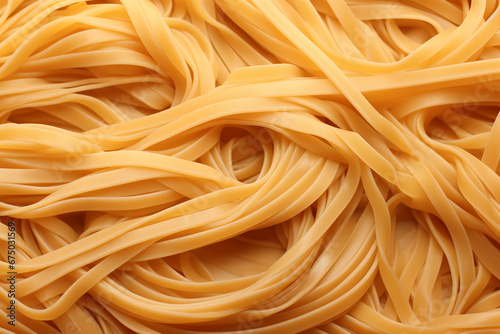 The close up detail of fresh cooked homemade strand pasta spaghetti texture as a background and wallpaper. Generative AI.