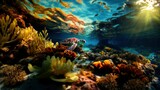 AI generated illustration of a stunning underwater scene with vibrant coral and ocean life
