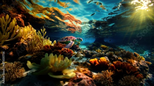 AI generated illustration of a stunning underwater scene with vibrant coral and ocean life © Wirestock