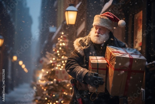 The Festive Courier: Spreading Christmas Joy as He Leaves His Delivery Van