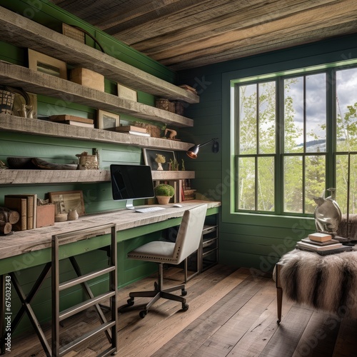 Efficiently Designed Green Millwork: A Desk and Book Shelves Combination for Optimal Organization photo