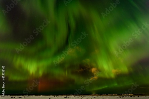 Closeup of green Aurora Storm during cold winter