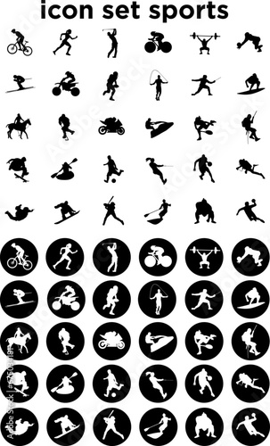 sports icons set, black white color, modern style flat design vector eps 10