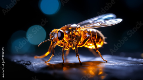 Macro photography of a glowing bee