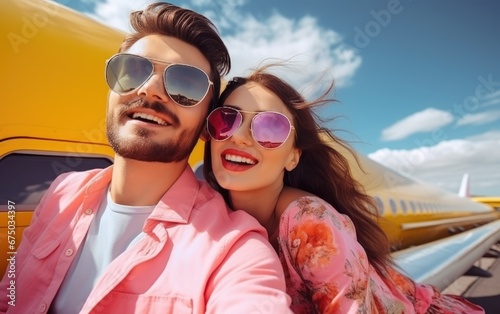 Young husband and wife wear...
