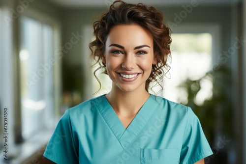 Woman nurse. Portrait with selective focus and copy space