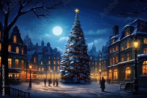 A Festive Square: A Captivating Illustration of a Christmas Tree Sparkling with Holiday Cheer © Arnolt