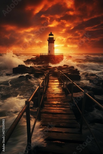 AI generated illustration of a stunning sunset over a pier at klipa harbour with dramatic atmosphere photo