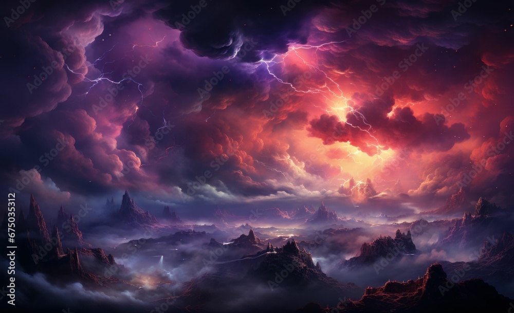 Naklejka premium AI generated illustration of a mountaintop with glorious clouds