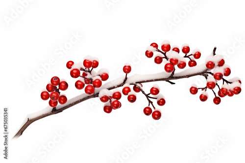 snowy branch with red berries