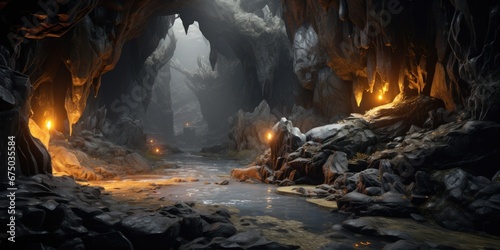 a cave with sunlight shining through it, generative AI