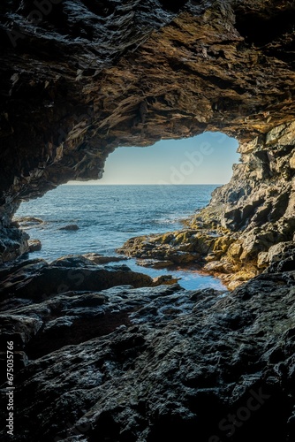 Scenic view of the sea seen through the Anemone Cave, Acadia National Park