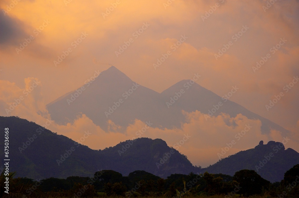 Panoramic view of the volcano called Fuego in Guatemala Panoramic view of the volcano called Fuego in Guatemala