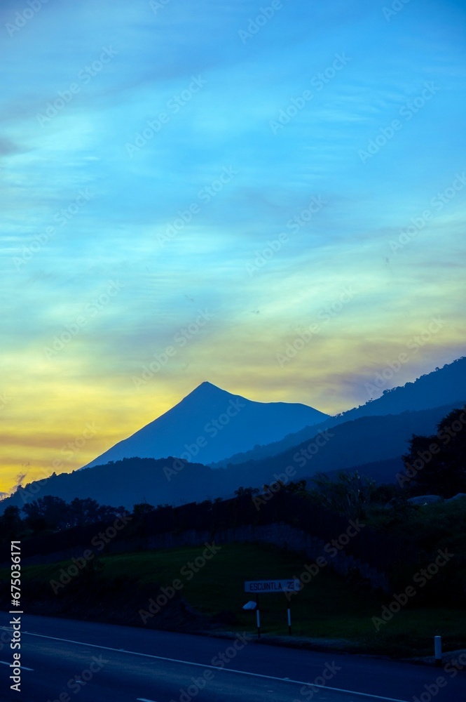 Fototapeta premium Panoramic view of the volcano called Fuego in Guatemala