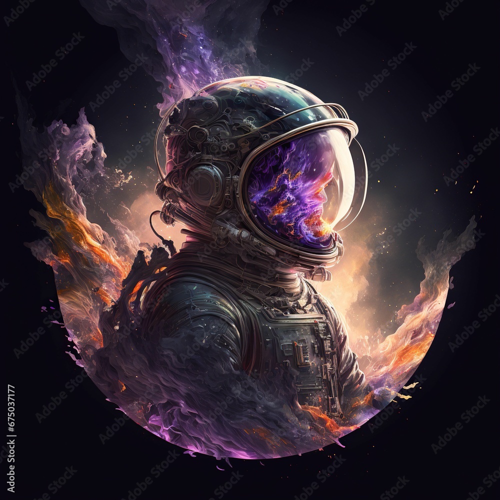 AI-generated illustration of an astronaut, with head in space, the concept of limitless thinking AI-generated illustration of an astronaut, with head in space, the concept of limitless thinking