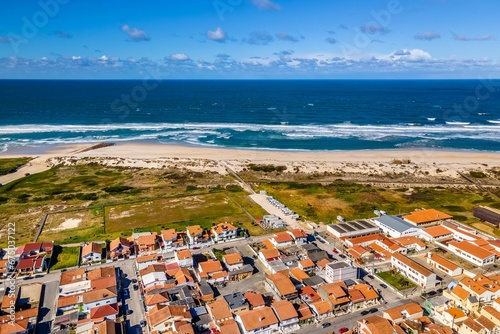 Costa Nova aerial view, sea, boats, streets, houses