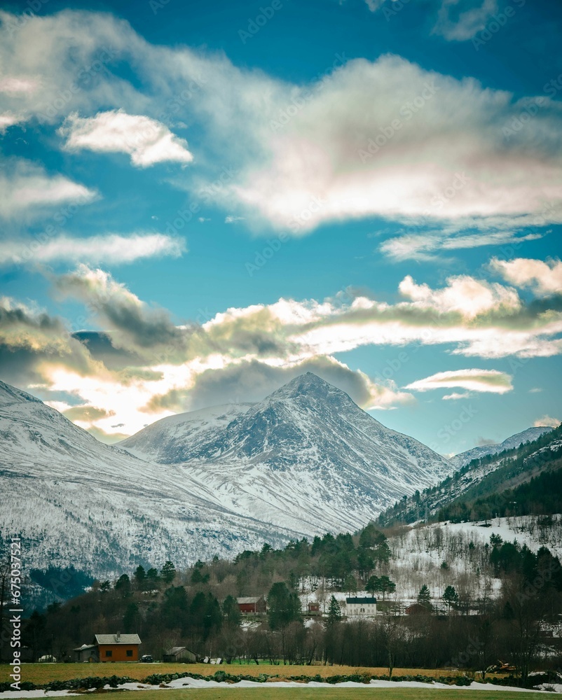 Vertical shot of beautiful natural scenery near the Sunndal Mountains in Norway