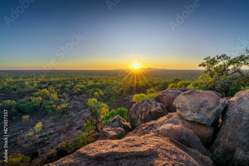 Picturesque sunrise at Undara National Park in Queensland, Australia photo
