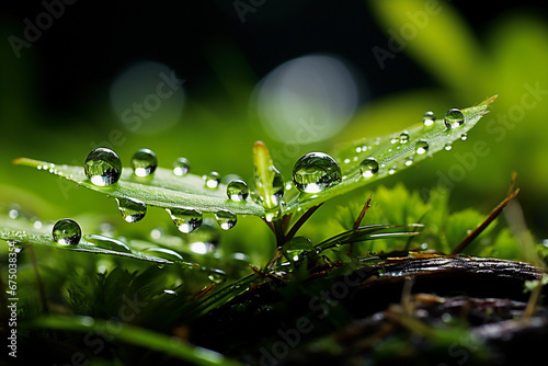 Water drops on green leaves. Beautiful nature background