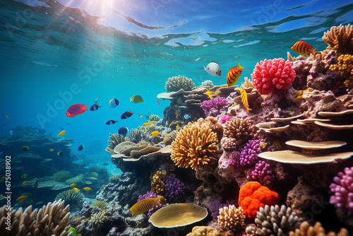 Beautiful underwater view of coral reef and tropical fish © ardanz