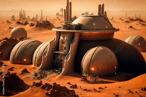 AI-generated illustration of the stations in the futuristic red desert planet photo