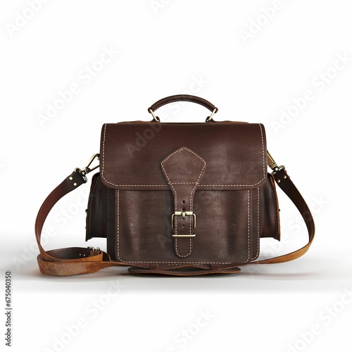 3d rendered small leather bag with an unlined strap and buckles