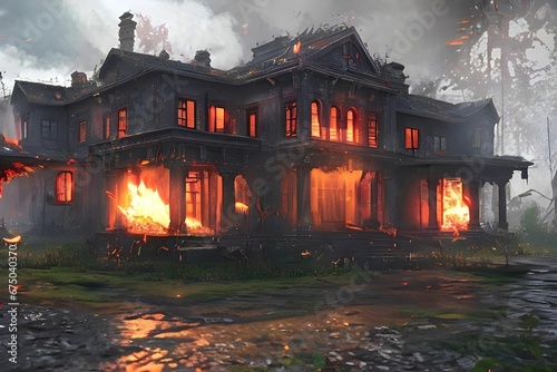 AI generated illustration of a burning house