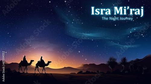 Al-Isra wal Mi'raj Poster Design. The night journey Prophet Muhammad Illustration