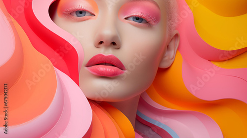 Fashion model in vibrant pink, orange, and magenta