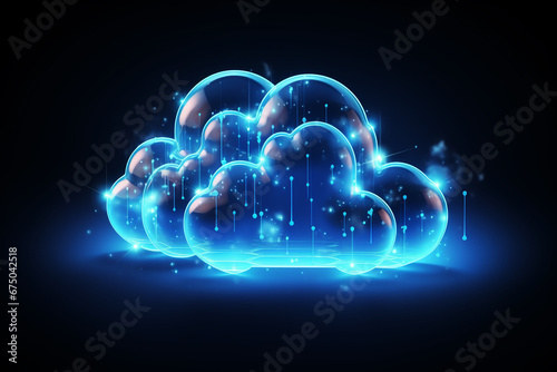 Wallpaper Mural 3d rendering concept cloud computing illustration. Light blue neon cloud icon on dark background Torontodigital.ca