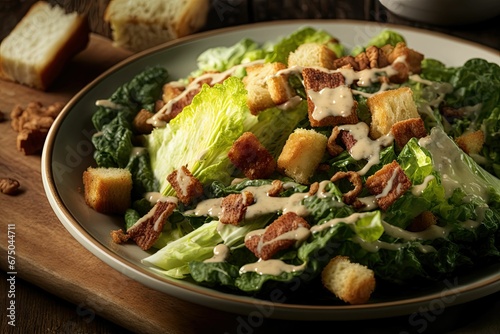 AI generated illustration of caesar salad lunch meal