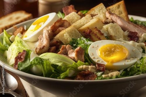 AI generated illustration of a fresh organic chicken Caesar salad on a plate