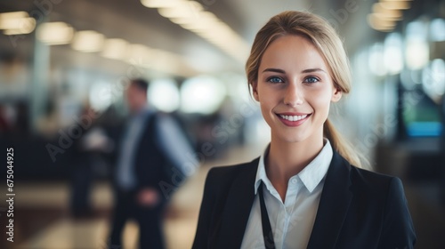 Smiling Young businesswoman at airport, business trip, corporate and people concept © ETAJOE