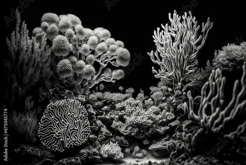 Fototapeta Naklejka Na Ścianę i Meble -  AI generated illustration of a coral reef in black and white