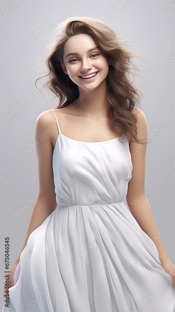 A charming 3D cartoon character of a girl strikes an adorable and graceful pose against a clean white backdrop. Generative AI. A charming 3D cartoon character of a girl strikes an adorable and graceful pose against a clean white backdrop. Generative AI.