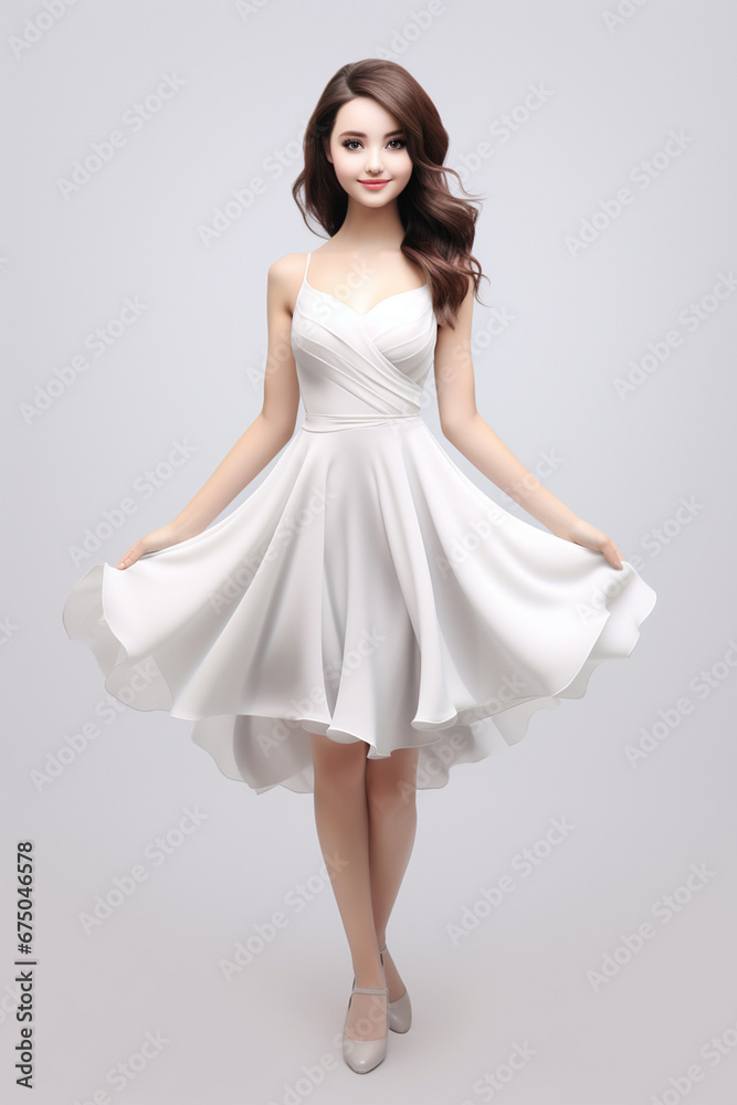 A charming 3D cartoon character of a girl strikes an adorable and graceful pose against a clean white backdrop. Generative AI. A charming 3D cartoon character of a girl strikes an adorable and graceful pose against a clean white backdrop. Generative AI.