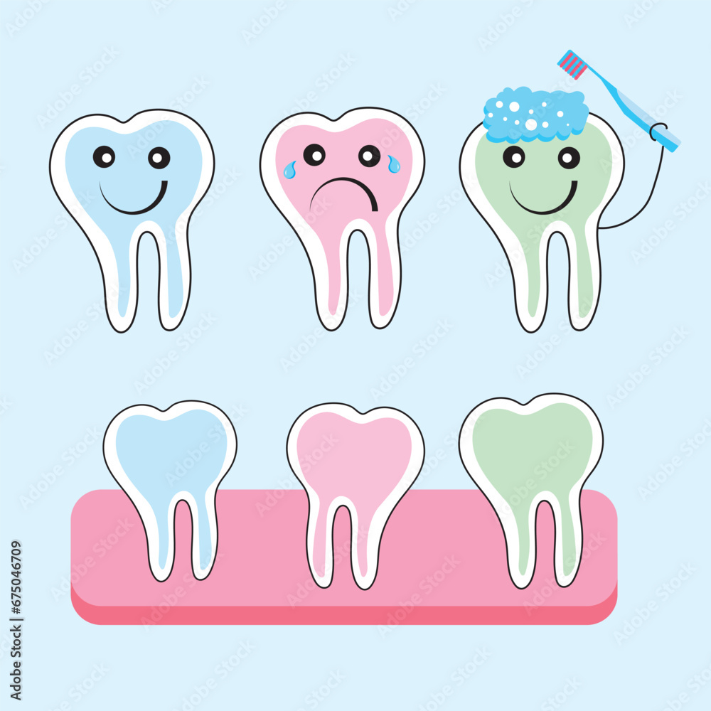 Illustration of a human teeth using a toothbrush and toothpaste to brush themselves Illustration of a human teeth using a toothbrush and toothpaste to brush themselves
