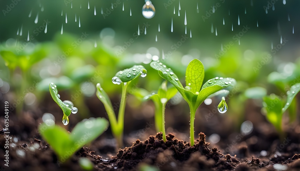 Young plants emerging on rich soil