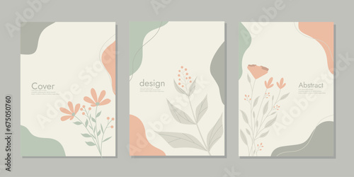 Book Cover Design Template in A4 with hand drawn floral decorations. abstract boho botanical background For book, binder, diary, planner, brochure, notebook, catalog