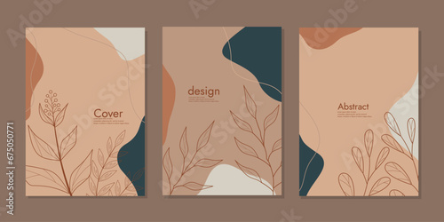Book Cover Design Template in A4 with hand drawn floral decorations. abstract boho botanical background For book, binder, diary, planner, brochure, notebook, catalog