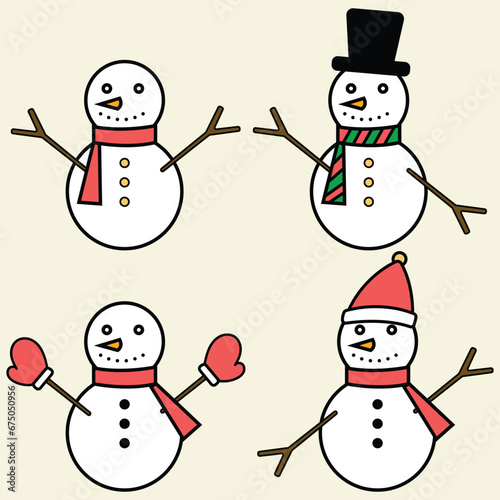 vector snowman set winter and happy new year

