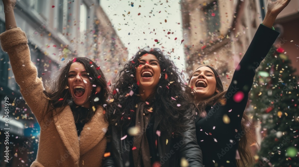 Obraz premium Best friends enjoying to celebrating Christmas and new year season.