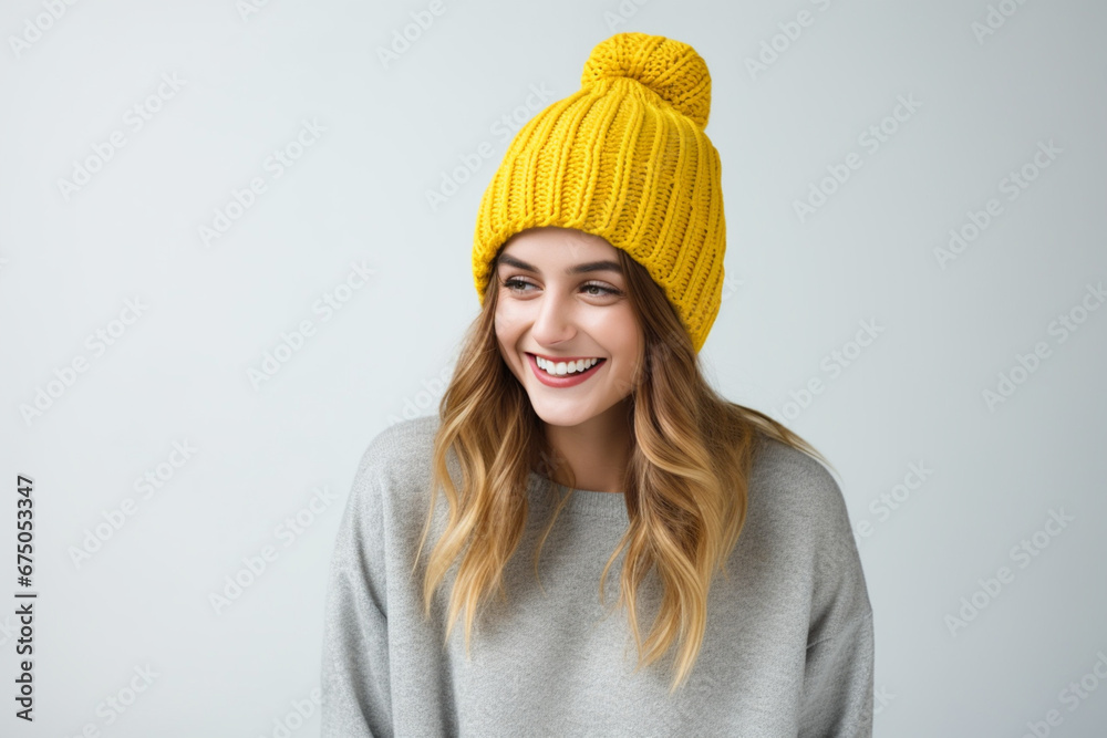portrait of a woman in winter clothes. Happy smiling woman in winter clothes on white background.